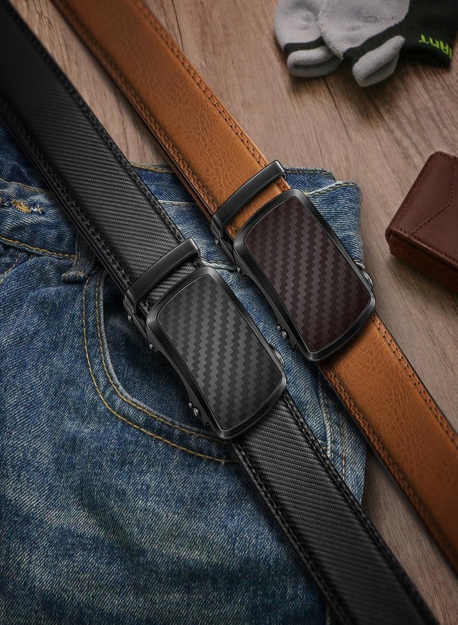 KEMISANT Ratchet Belt For Men 2 Pack,Slide Leather Belt Adjustable For Gift Men Dress Casual Pants Jeans-Cut For Fit(Black/Orange Brown,32"-38" Waist Adjustable) - Image 2